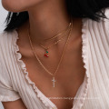 Fashion Creative Jewelry Cute Cherry Choker Simple Cross Necklace Set